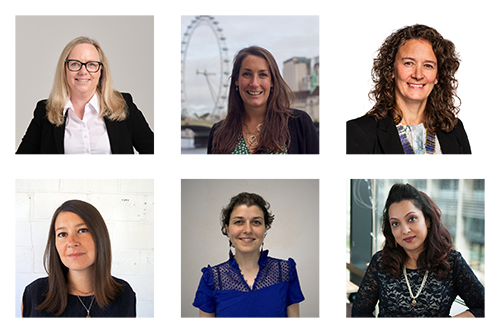 Six women from the ETL ‘Women Driving Change’ series, pictured in professional attire across varied indoor and outdoor settings.