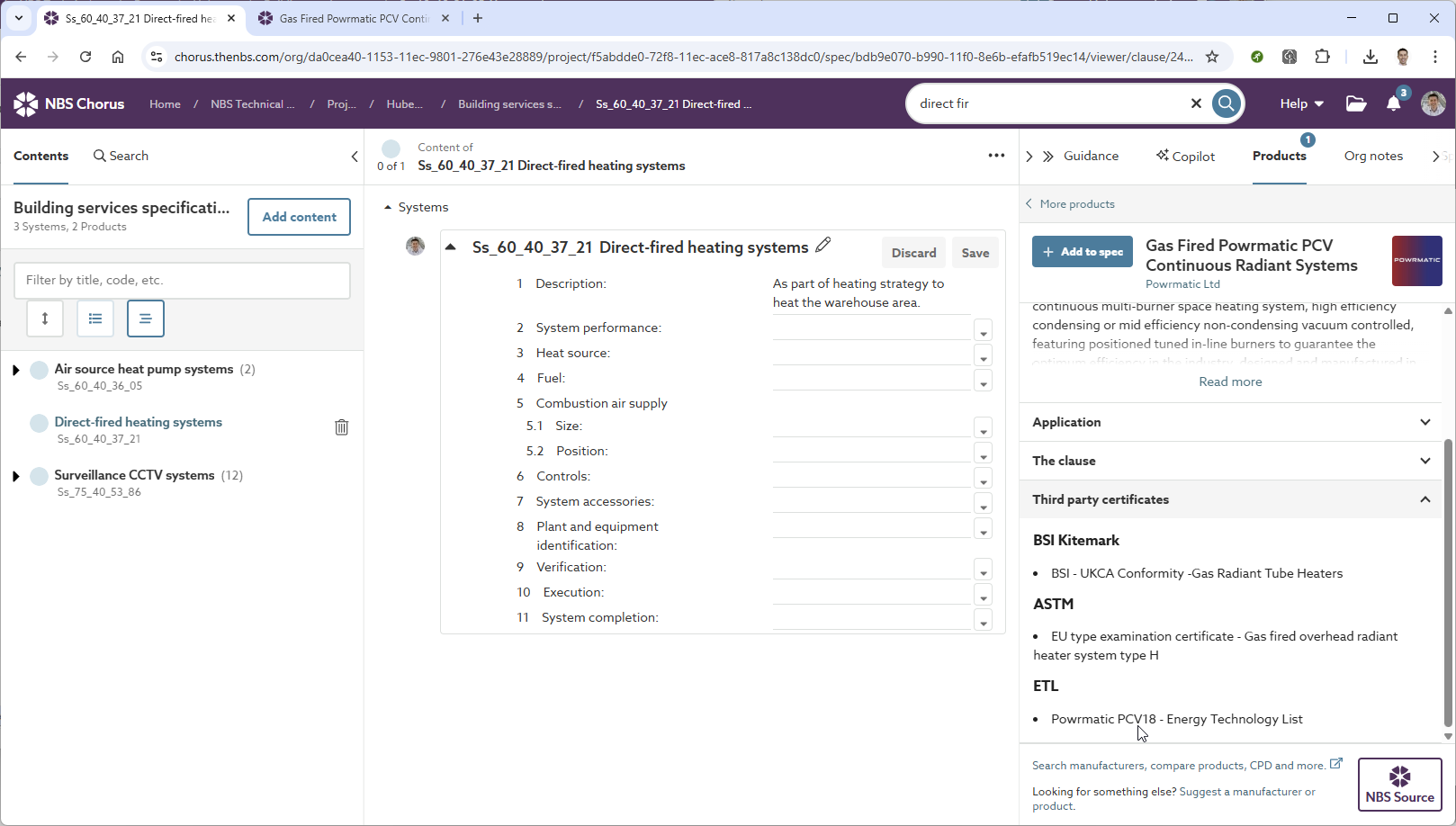 Figure 2 -Specifying products with an ETL certificate